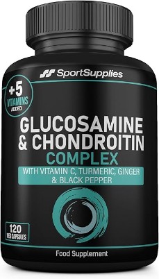 Glucosamine and Chondroitin High Strength Plus 5 Vitamins - 120 Complex Capsules 1,000mg (Providing 530mg Base) - Chondroitin 200mg - Added Turmeric, Ginger, Black Pepper, Vitamin C, B6, B1, D3 & B12